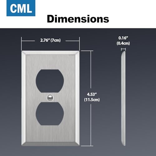 CML Hardware CML Duplex Receptacle Metal Wall Plate, 1-Gang Stainless Steel Outlet Covers, 20 Pack Corrosion Resistant Switch Plates, 430 SS, Standard Size, Brushed Finish, Silver - Image 5