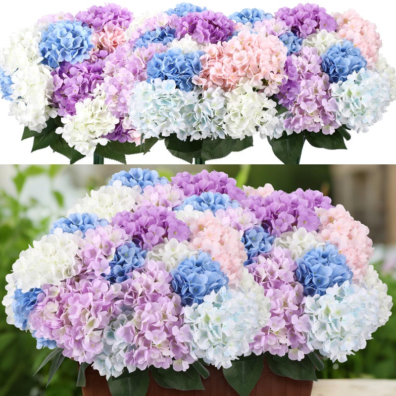 Suncalla Multicolor 6 Bundles Hydrangea Artificial Flowers Bulk 30 Heads 20'' Faux Fake Hydrangea for Spring Easter Decor Porch Indoor Outdoor Home Garden Wedding Table Centerpieces - Image 1