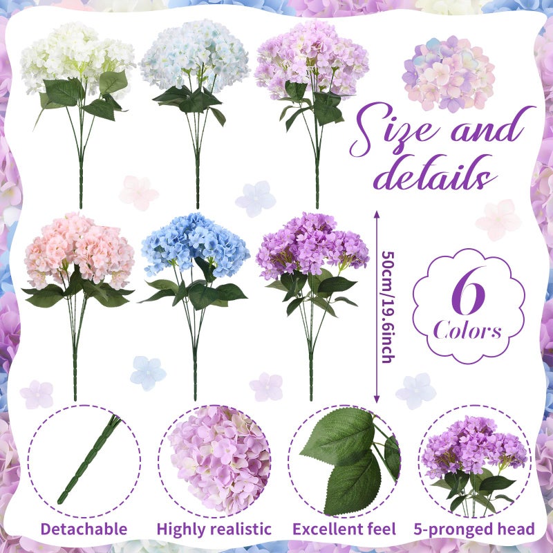 Suncalla Multicolor 6 Bundles Hydrangea Artificial Flowers Bulk 30 Heads 20'' Faux Fake Hydrangea for Spring Easter Decor Porch Indoor Outdoor Home Garden Wedding Table Centerpieces - Image 2