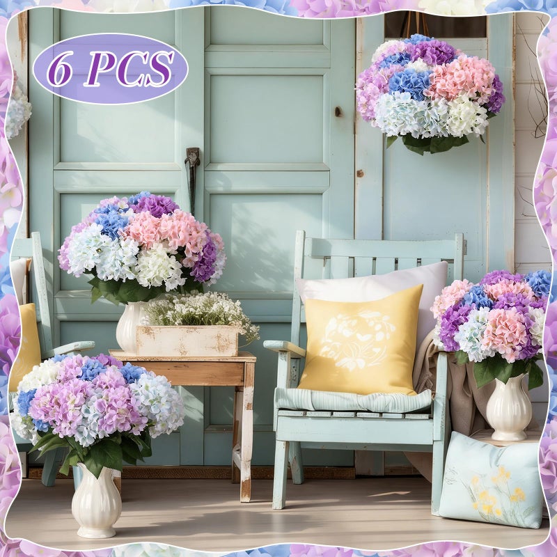 Suncalla Multicolor 6 Bundles Hydrangea Artificial Flowers Bulk 30 Heads 20'' Faux Fake Hydrangea for Spring Easter Decor Porch Indoor Outdoor Home Garden Wedding Table Centerpieces - Image 5