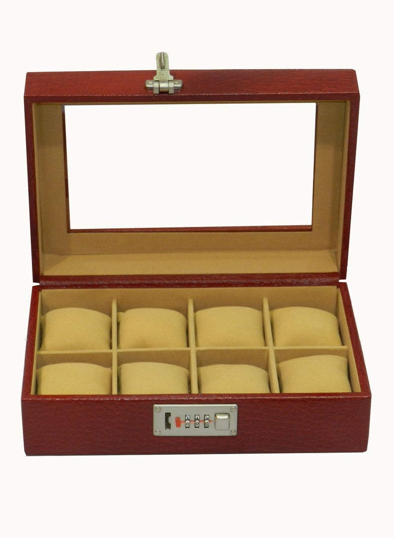 LAVERI LEATHER Laveri Watch Box for Men Women (08 Slots), Premium  Leather Watch Case  Organizer with Crystal Glass Top, Removable Pillow - Image 1