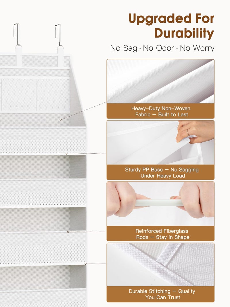 Criusia Over the Door Organizer, Heavy-Duty 6-Shelf Hanging Storage with 13 Mesh Pockets, 55lbs Capacity Behind the Door Storage for Nursery, Bathroom, Bedroom, and Dorm, White - Image 3