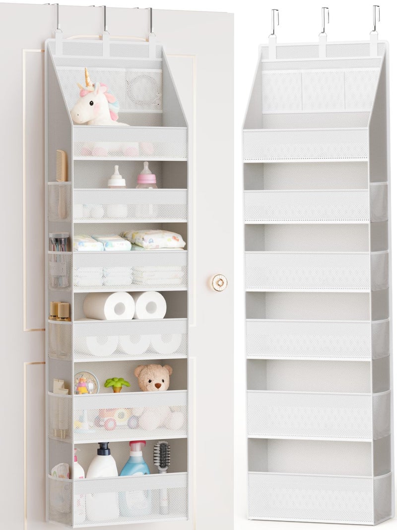 Criusia Over the Door Organizer, Heavy-Duty 6-Shelf Hanging Storage with 13 Mesh Pockets, 55lbs Capacity Behind the Door Storage for Nursery, Bathroom, Bedroom, and Dorm, White - Image 1