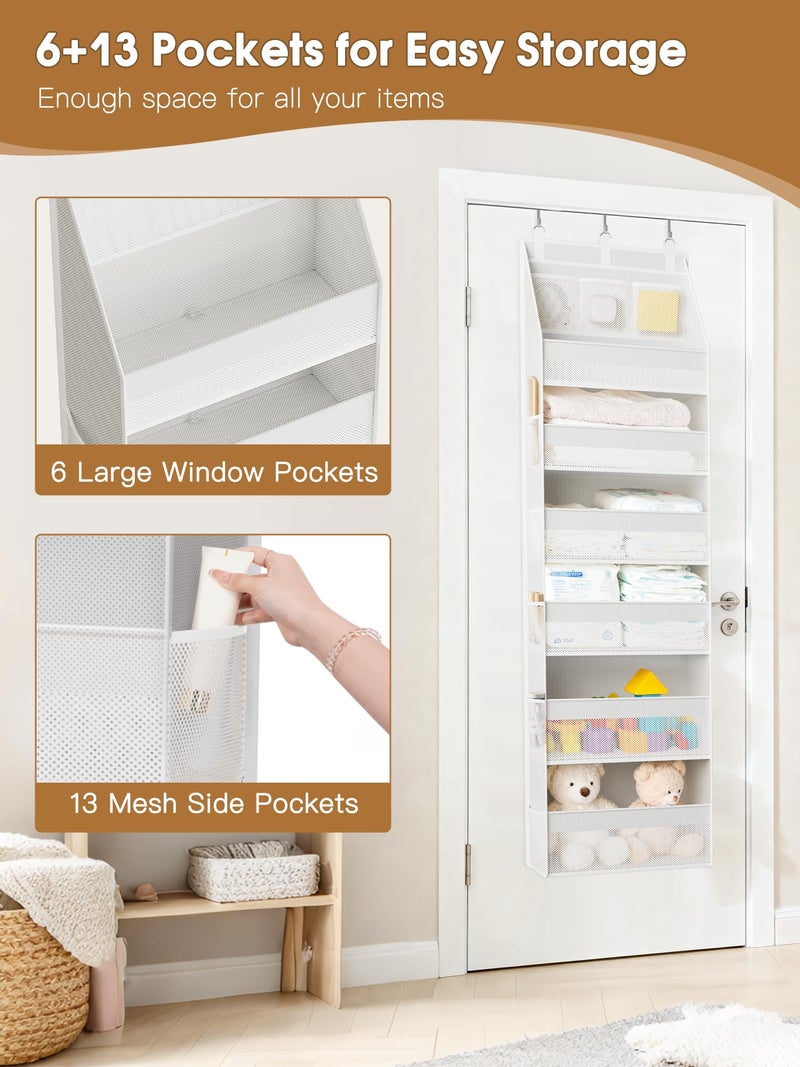 Criusia Over the Door Organizer, Heavy-Duty 6-Shelf Hanging Storage with 13 Mesh Pockets, 55lbs Capacity Behind the Door Storage for Nursery, Bathroom, Bedroom, and Dorm, White - Image 5