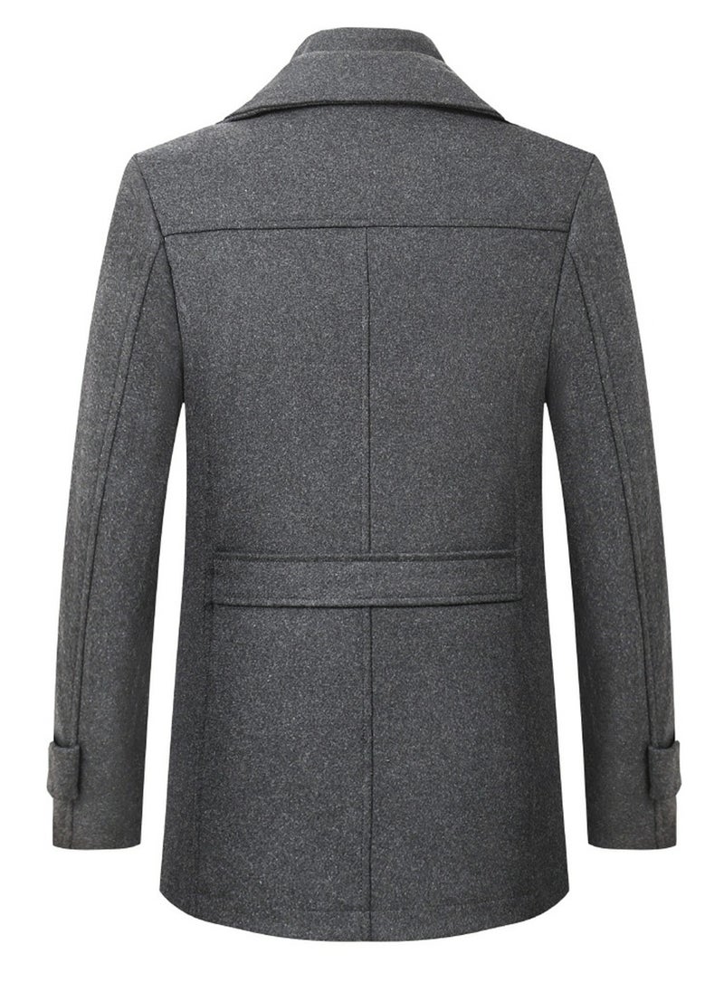 Loquat Men's Woolen Casual Coat Slim Fit Double Collar Jacket Overcoat with Pockets Grey  - Image 2