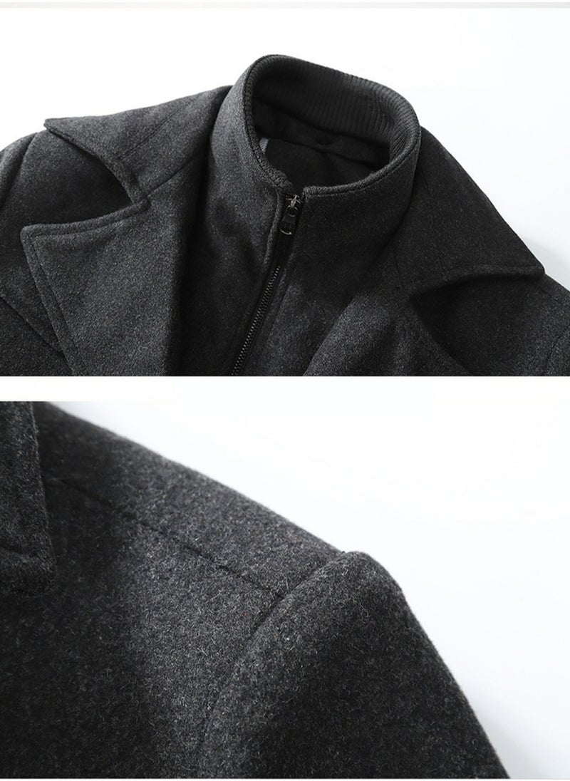 Loquat Men's Woolen Casual Coat Slim Fit Double Collar Jacket Overcoat with Pockets Grey  - Image 3
