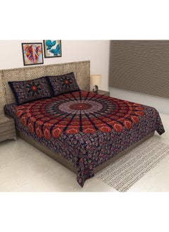 Urban Magic Urban Magic 104 TC Cotton Double Printed Flat Bedsheet (Pack of 1, Navy Blue)  - Image 1