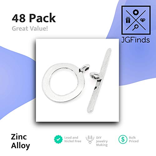 JGFinds Hammered Circle Bracelet Toggle Clasps - 48 Sets of Silver Toned DIY Jewelry Making Supplies - Image 2