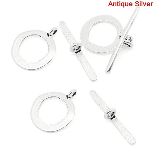 JGFinds Hammered Circle Bracelet Toggle Clasps - 48 Sets of Silver Toned DIY Jewelry Making Supplies - Image 3