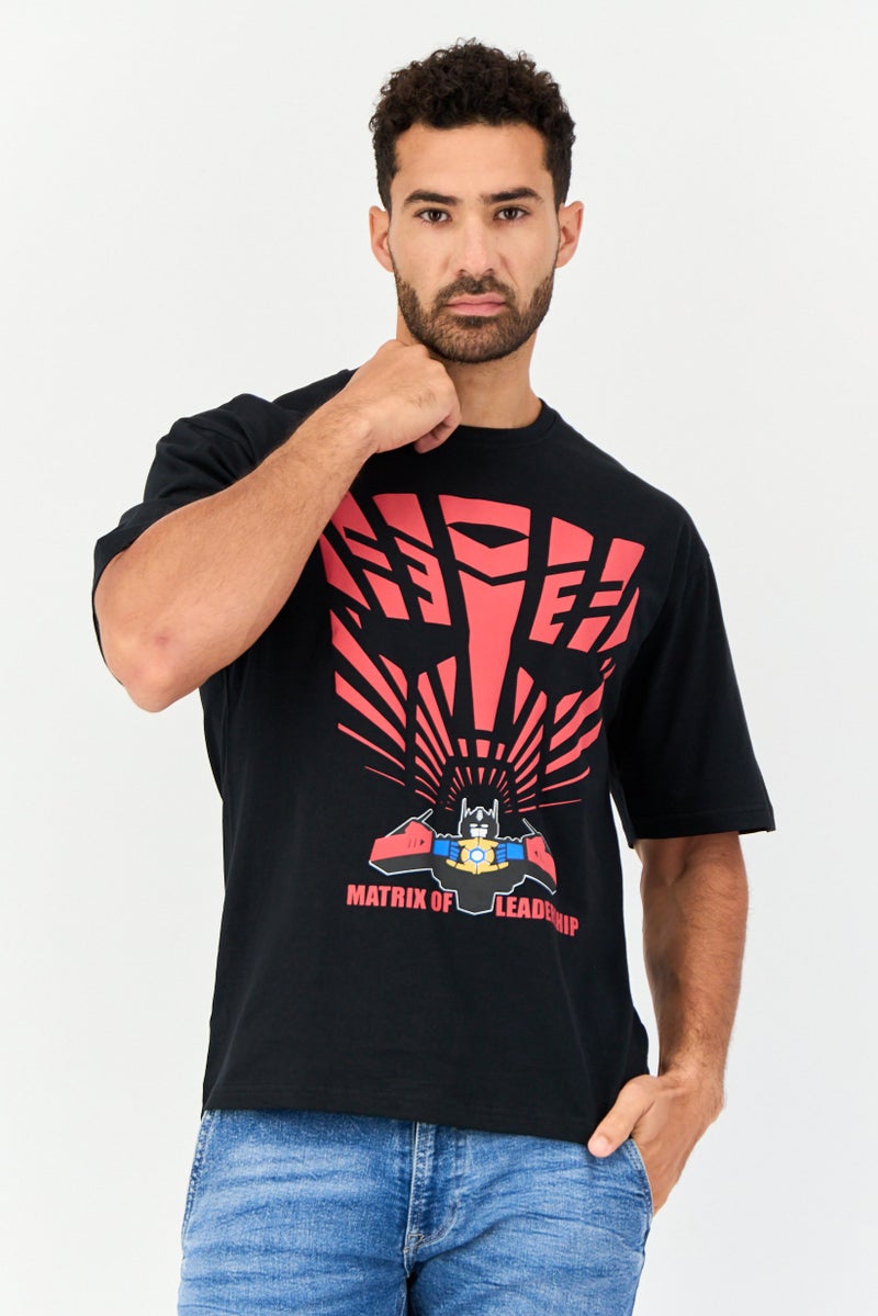 TRANSFORMERS Men Crew Neck Short Sleeves Graphic Print T-Shirt, Black - Image 1