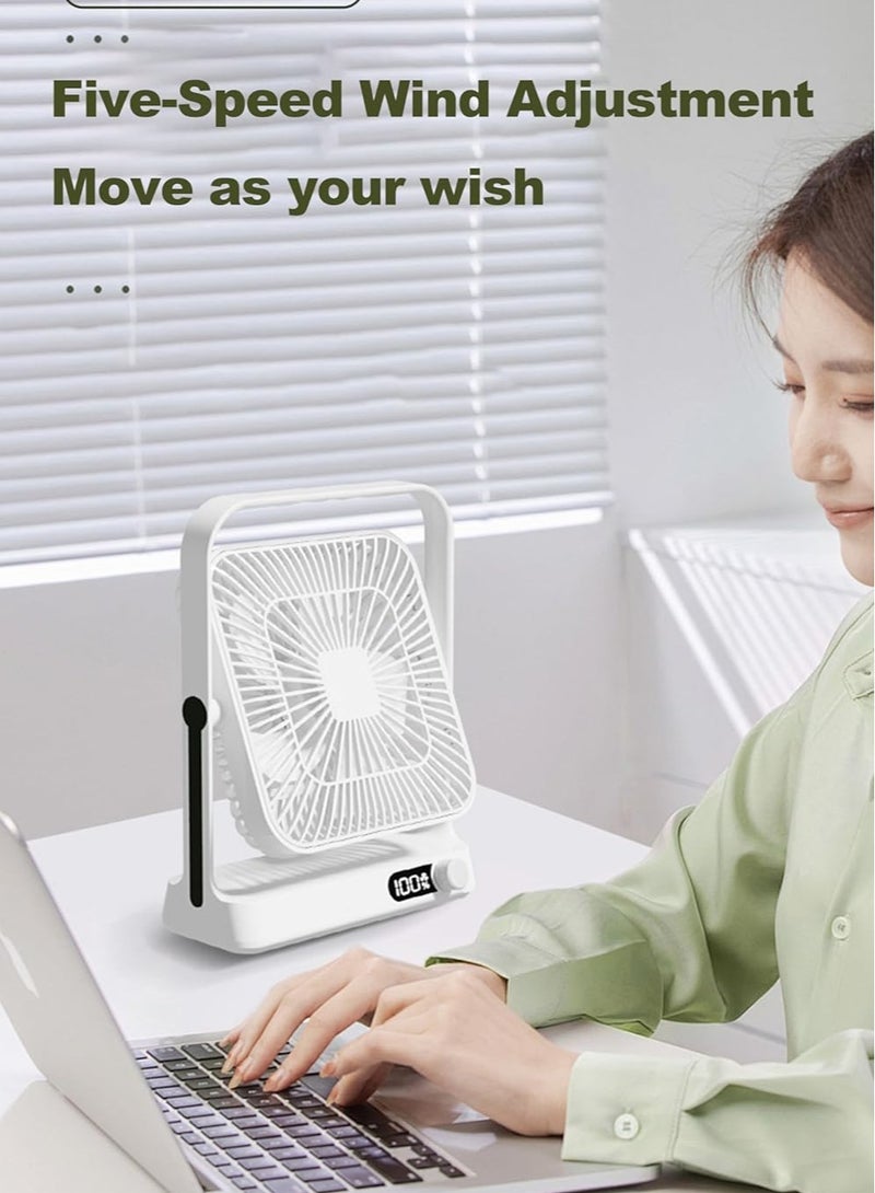 Vparty Table Fan Battery Rechargeable, 3600mAh 380° Foldable Portable Personal Fan With Power Display, Ultra Quiet Desktop Fans Suitable for Home Office Travel Outdoor, 5 Speeds (Khaki)  - Image 4