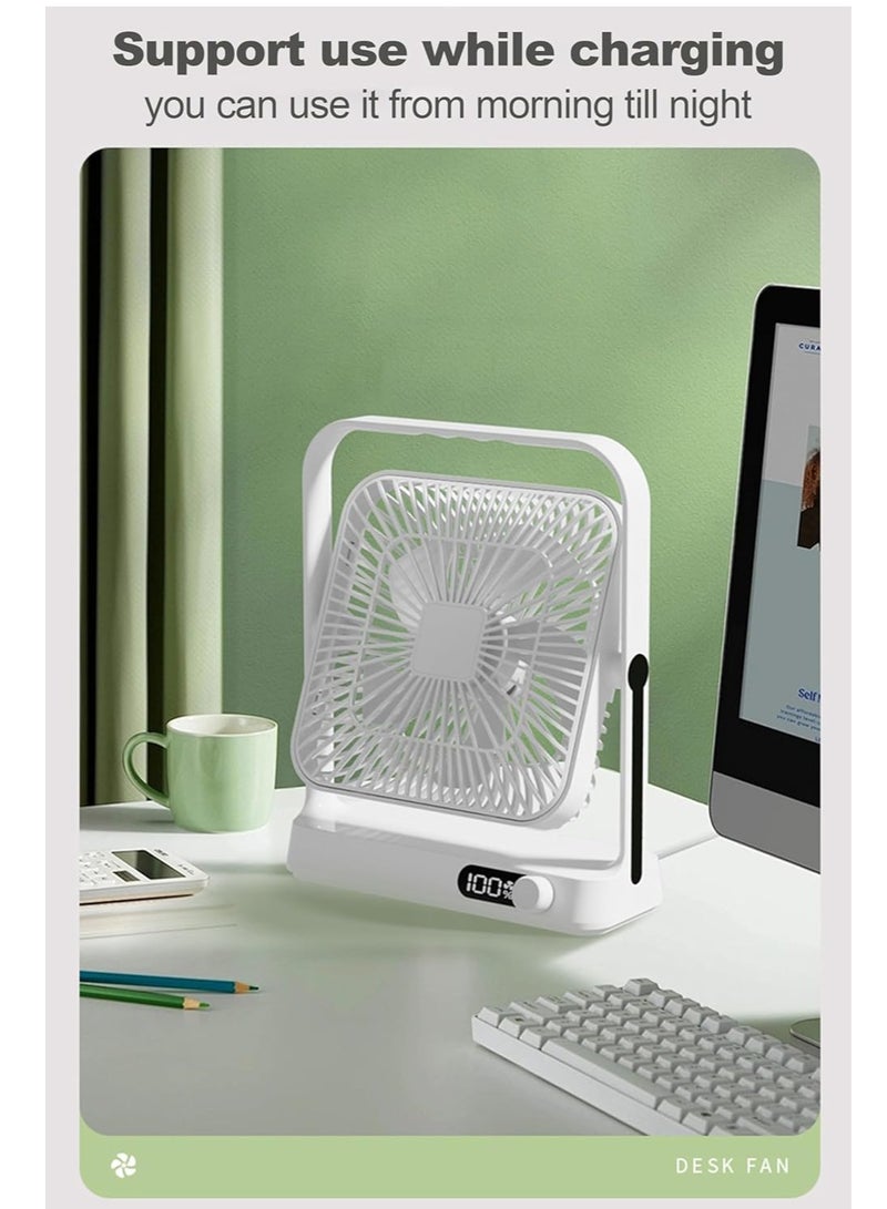 Vparty Table Fan Battery Rechargeable, 3600mAh 380° Foldable Portable Personal Fan With Power Display, Ultra Quiet Desktop Fans Suitable for Home Office Travel Outdoor, 5 Speeds (Khaki)  - Image 5