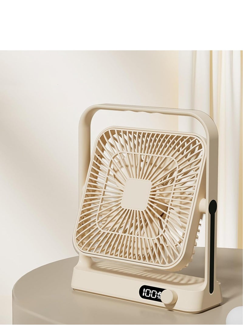 Vparty Table Fan Battery Rechargeable, 3600mAh 380° Foldable Portable Personal Fan With Power Display, Ultra Quiet Desktop Fans Suitable for Home Office Travel Outdoor, 5 Speeds (Khaki)  - Image 1
