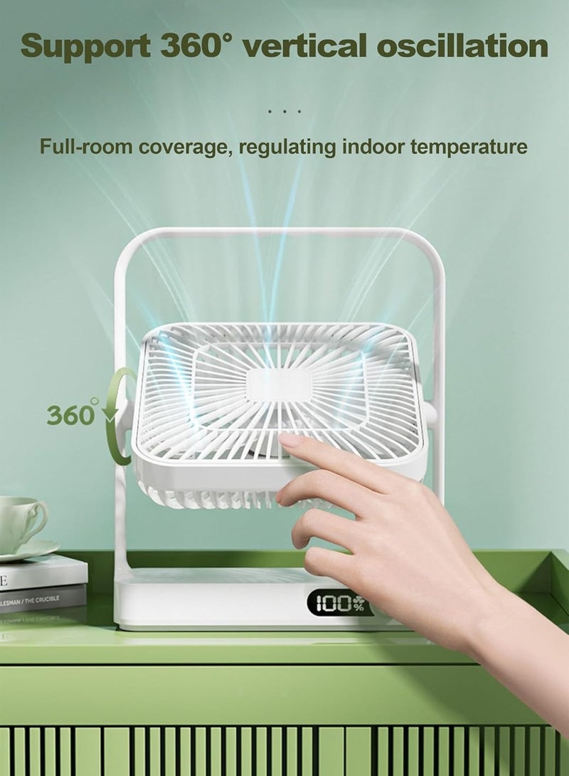 Vparty Table Fan Battery Rechargeable, 3600mAh 380° Foldable Portable Personal Fan With Power Display, Ultra Quiet Desktop Fans Suitable for Home Office Travel Outdoor, 5 Speeds (Khaki)  - Image 2