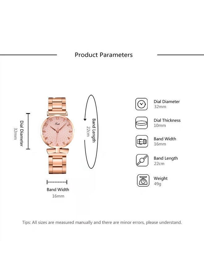 ساعة هدايا مجموعة مع سوار ورد الذهب للسيدة الإناث أنيقة فاخرة ساعات المعصم الساعات السوار الأنيقة - Image 3