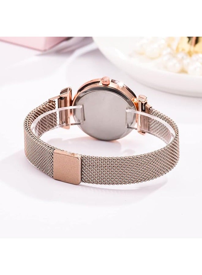 ساعة هدايا مجموعة مع سوار ورد الذهب للسيدة الإناث أنيقة فاخرة ساعات المعصم الساعات السوار الأنيقة - Image 4