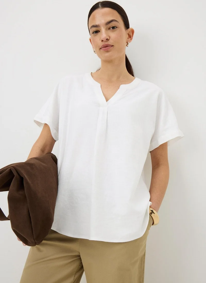 Matalan White Linen Rich Popover Short Sleeve Shirt