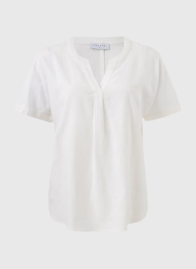 Matalan White White Linen Rich Popover Short Sleeve Shirt for Women | Best Price UAE