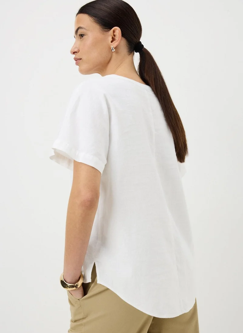 Matalan White White Linen Rich Popover Short Sleeve Shirt for Women | Best Price UAE