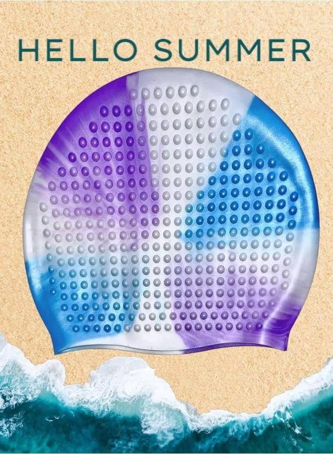 Morex Bubble Swim Cap for Women and Men, Swimming Cap for Long Hair, Comfortable Swimming Cap Ideal for All Head Shape Ear Protector, Waterproof (1, Purple Blue) - Image 3