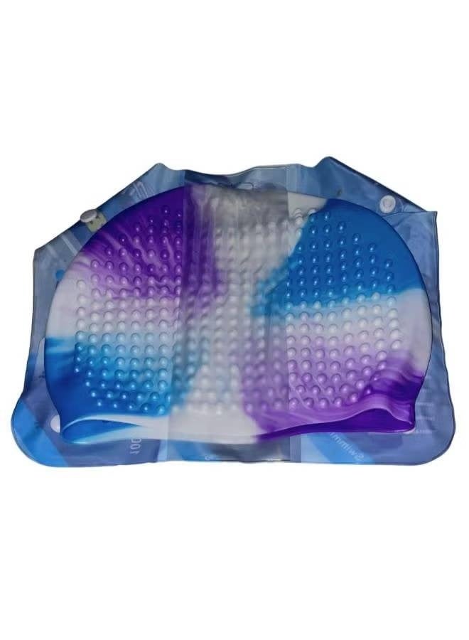 Morex Bubble Swim Cap for Women and Men, Swimming Cap for Long Hair, Comfortable Swimming Cap Ideal for All Head Shape Ear Protector, Waterproof (1, Purple Blue) - Image 4