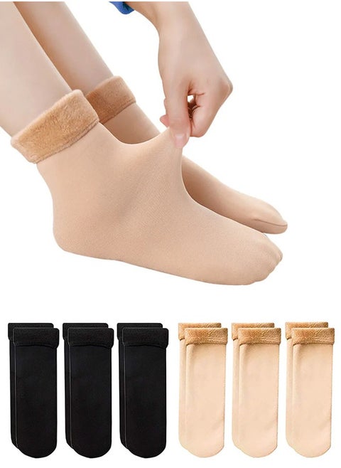Women Girl Winter Warm Thicken Cashmere Wool thermal Socks Velvet Boots Floor Snow Socks (Color : 3Black 3khaki)k