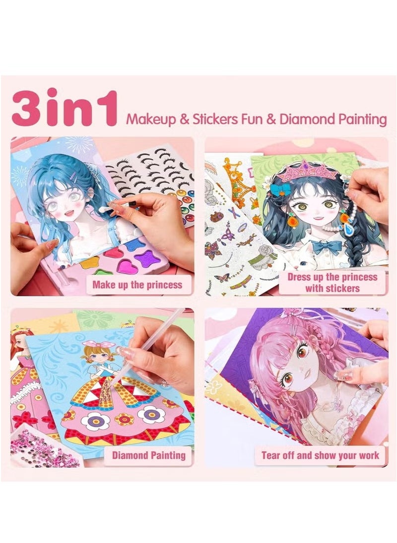 Paper Makeup DIY Girls Toy Kit, Paper Craft Kits, Art Craft Activity with Diamond Painting and Princess Dress Up Set, Ideal Birthday Party Gift for Girls Ages 4 5 6 7 8 9+ Year Old - Image 5