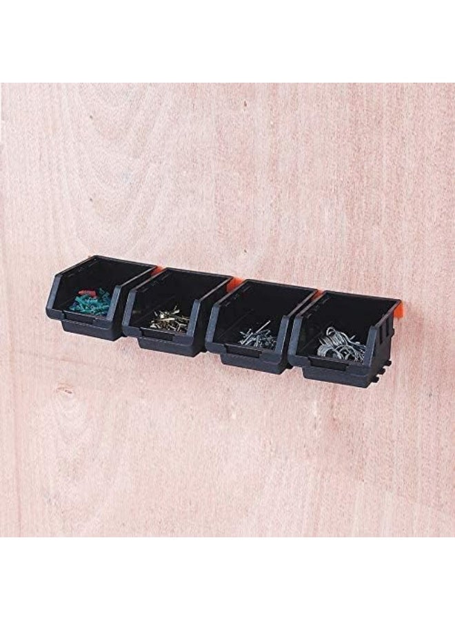 Tactix 4-Piece Black Storage Bin Set - Stackable Bins with Wall-Mountable Hangers - Image 2