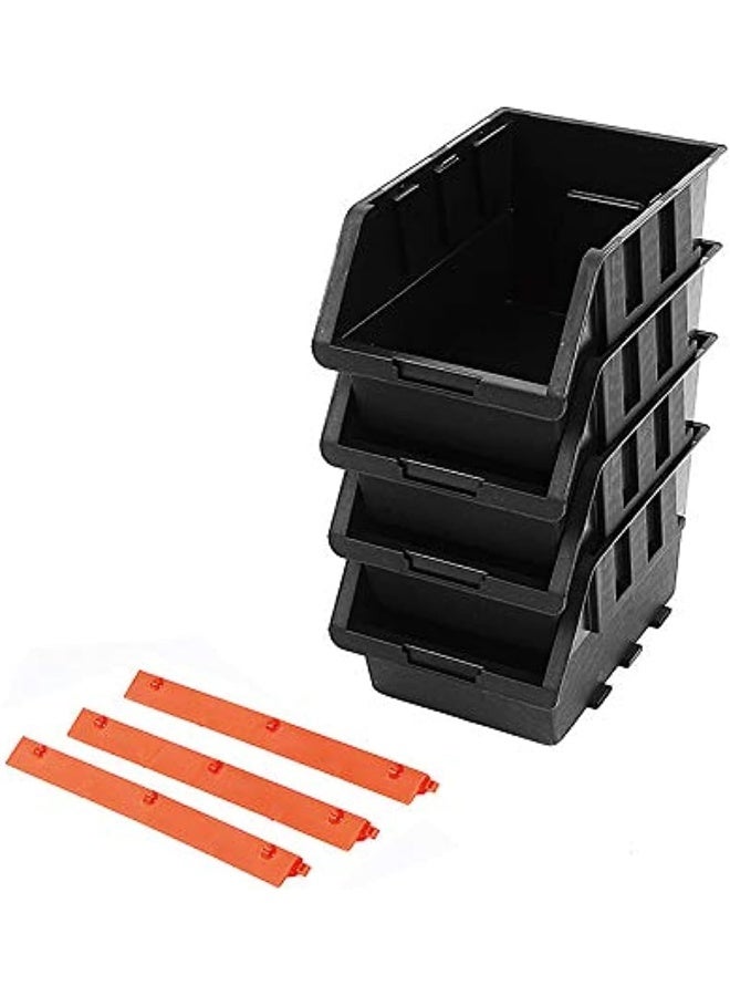 Tactix 4-Piece Black Storage Bin Set - Stackable Bins with Wall-Mountable Hangers - Image 1