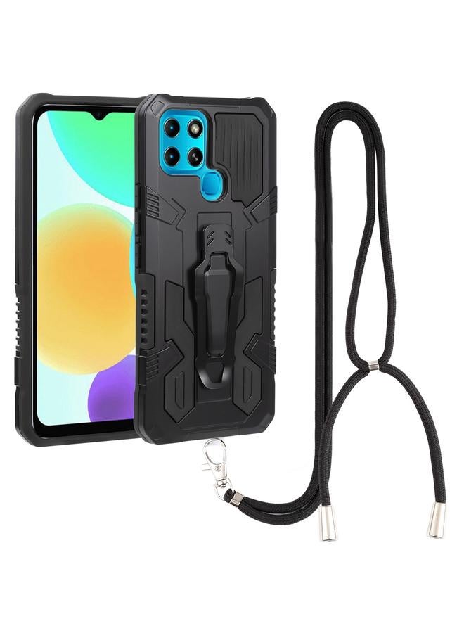 Zaboon Case For Infinix Smart 6 Armor Warrior Shockproof PC + TPU Lanyard Phone Case - Image 1