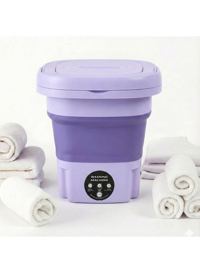 غسالة ملابس محمولة قابلة للطي صغيرة– غسيل سريع وفعال للملابس الداخلية والملابس الخفيفة، تصميم ذكي وصامت وسهل الحمل  - موف - Image 1