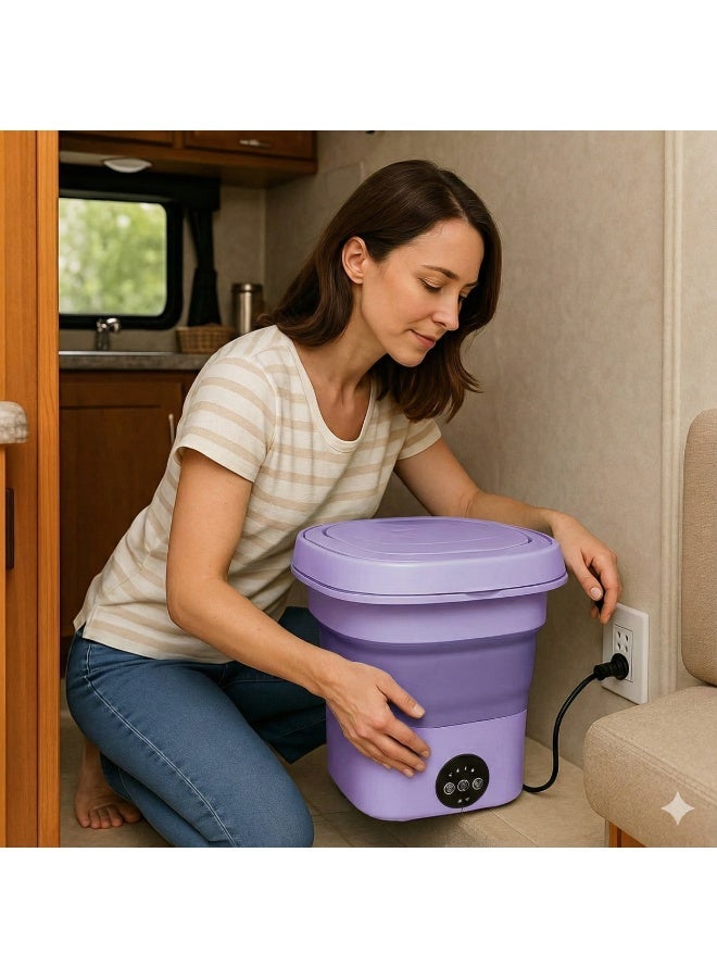 غسالة ملابس محمولة قابلة للطي صغيرة– غسيل سريع وفعال للملابس الداخلية والملابس الخفيفة، تصميم ذكي وصامت وسهل الحمل  - موف - Image 5