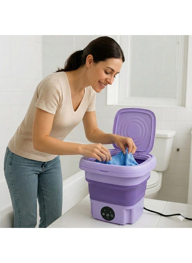 غسالة ملابس محمولة قابلة للطي صغيرة– غسيل سريع وفعال للملابس الداخلية والملابس الخفيفة، تصميم ذكي وصامت وسهل الحمل  - موف - Image 4