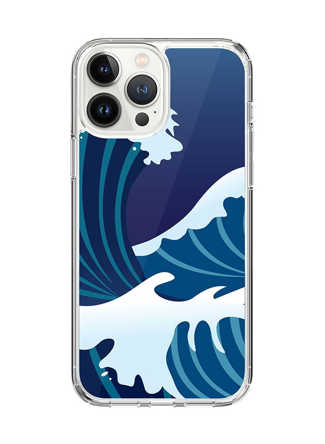 Stylizedd غطاء كلاسيكي شفاف لجهاز آبل آيفون 14 برو ماكس - غطاء هجين ناعم بحواف مرنة مضاد للسقوط TPU PC جل رقيق شفاف - طباعة كاملة لبحر اليابان