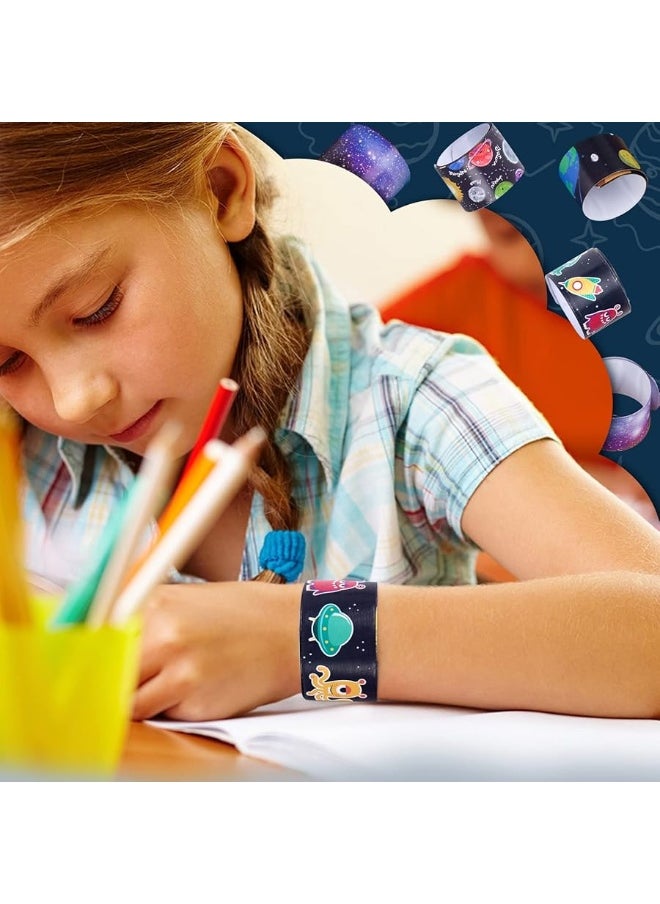 Mcpinky MCPINKY Slap Bracelets, 48PCS Kids Slap Wristbands with UFO Astronaut Space Stars Pattern Snap Bracelets for Valentine's Day Party Favor New Year Gifts School Classroom Prize Exchange  - Image 1