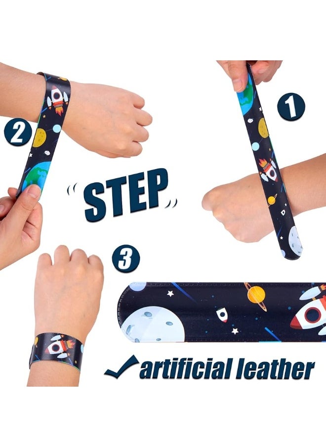 Mcpinky MCPINKY Slap Bracelets, 48PCS Kids Slap Wristbands with UFO Astronaut Space Stars Pattern Snap Bracelets for Valentine's Day Party Favor New Year Gifts School Classroom Prize Exchange  - Image 2