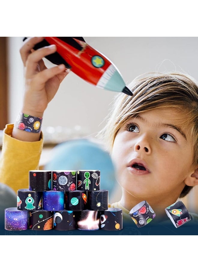 Mcpinky MCPINKY Slap Bracelets, 48PCS Kids Slap Wristbands with UFO Astronaut Space Stars Pattern Snap Bracelets for Valentine's Day Party Favor New Year Gifts School Classroom Prize Exchange  - Image 4