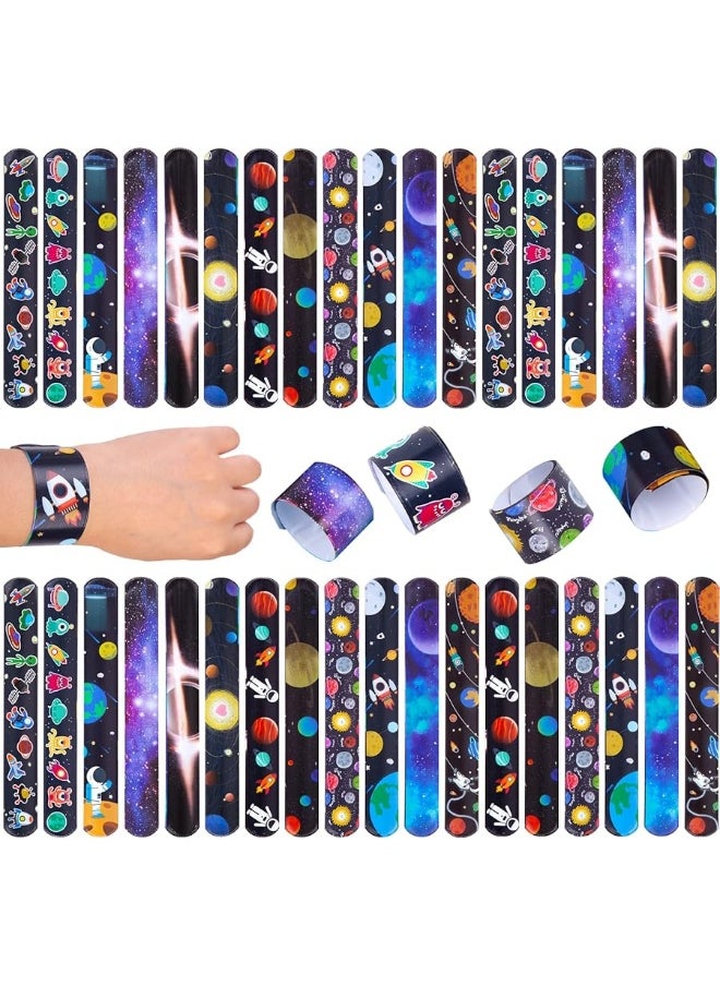 Mcpinky MCPINKY Slap Bracelets, 48PCS Kids Slap Wristbands with UFO Astronaut Space Stars Pattern Snap Bracelets for Valentine's Day Party Favor New Year Gifts School Classroom Prize Exchange  - Image 3