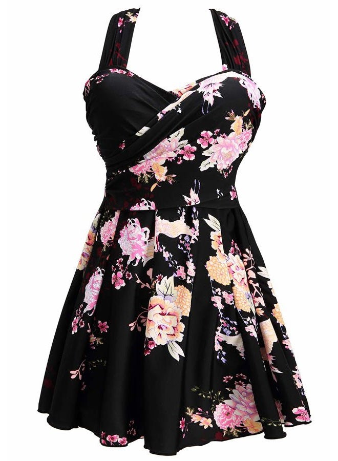 COCOPEAR Women's Elegant Crossover One Piece Swimdress Floral Skirted Swimsuit, Floral 37, M - Image 1