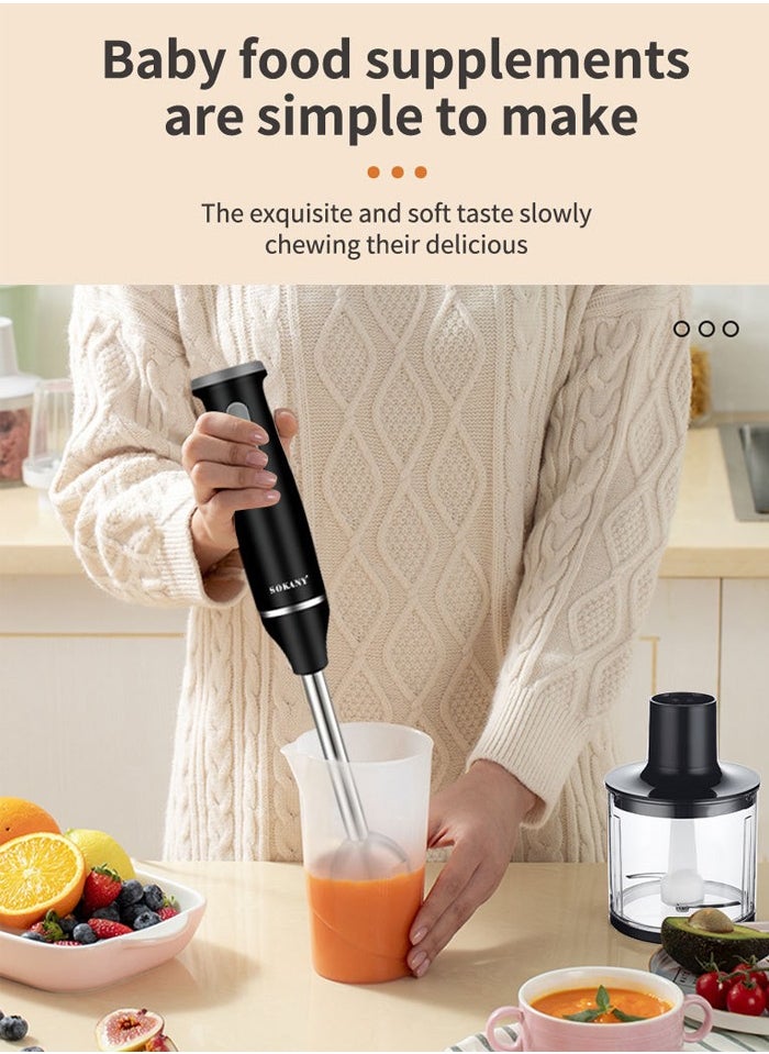 sokany 5 In 1 Hand Blender,800W Hand Blender Chopper Whisker Mixer Milk Frother, Durable Stainless Steel Blade & Removable Stick | Comes with 600ml Plastic Jar, 500ml Chopper,SK-1714-5,Black  - Image 2