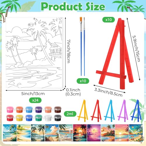 Blosssound بلوسساوند 10 مجموعة قماش مطبوع مسبقًا مع أطقم حامل 5" × 7" لوحات رسم مبدئية للمبتدئين، مشروع حرفي، هدايا حفلات، ديكورات منزلية (هاواي) - Image 2
