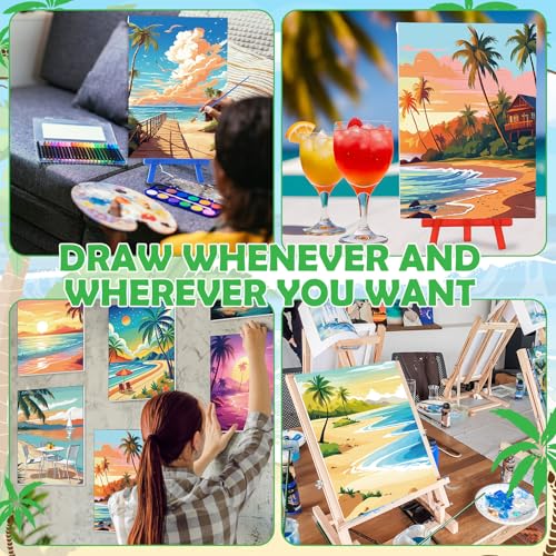 Blosssound بلوسساوند 10 مجموعة قماش مطبوع مسبقًا مع أطقم حامل 5" × 7" لوحات رسم مبدئية للمبتدئين، مشروع حرفي، هدايا حفلات، ديكورات منزلية (هاواي) - Image 4