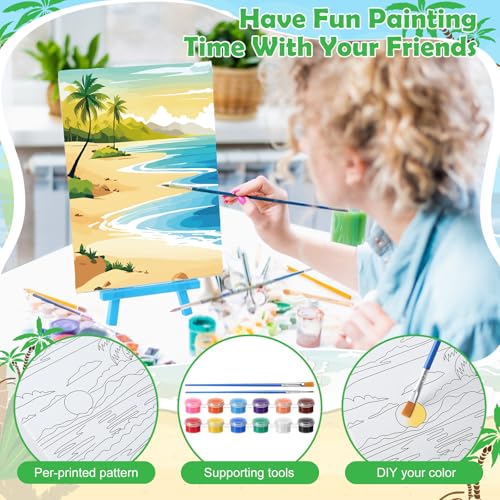 Blosssound بلوسساوند 10 مجموعة قماش مطبوع مسبقًا مع أطقم حامل 5" × 7" لوحات رسم مبدئية للمبتدئين، مشروع حرفي، هدايا حفلات، ديكورات منزلية (هاواي) - Image 3