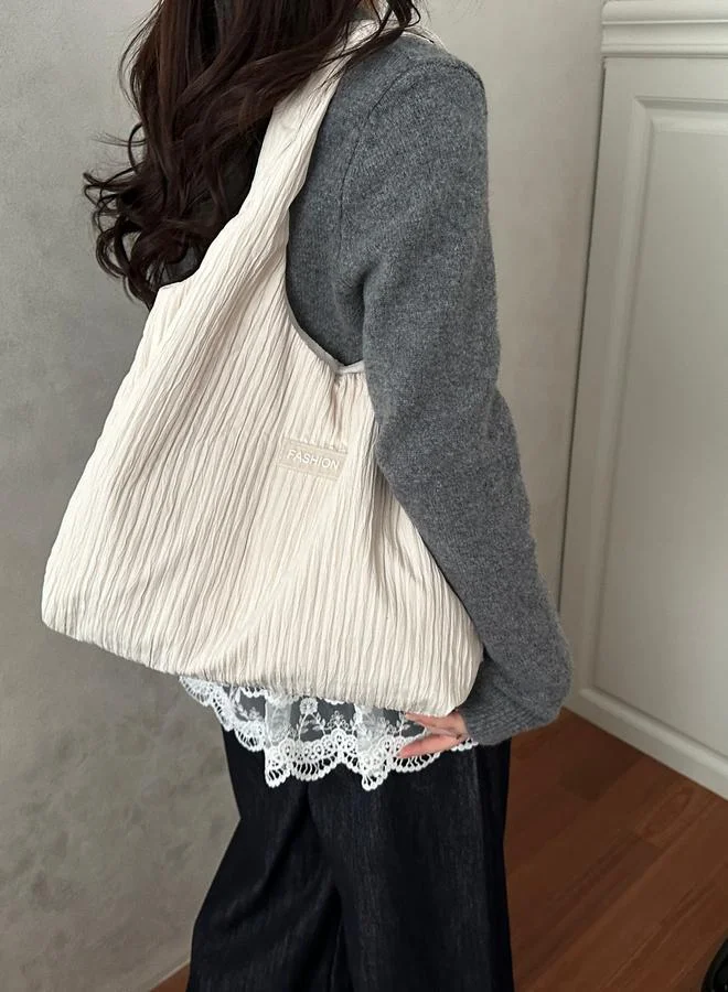 Take Two White Pleated Textured Shoulder Bag