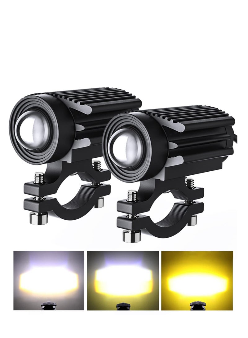 Excefore Motorcycle Driving Headlight Bulbs, 12000LM LED Driving Lights, Tri-Color Mini Led Headlights Fog Lights, 60W 6000K Super Bright Amber White Aux Spotlight, for Truck, ATV, SUV, Golf Cart (2 Pcs) - Image 1
