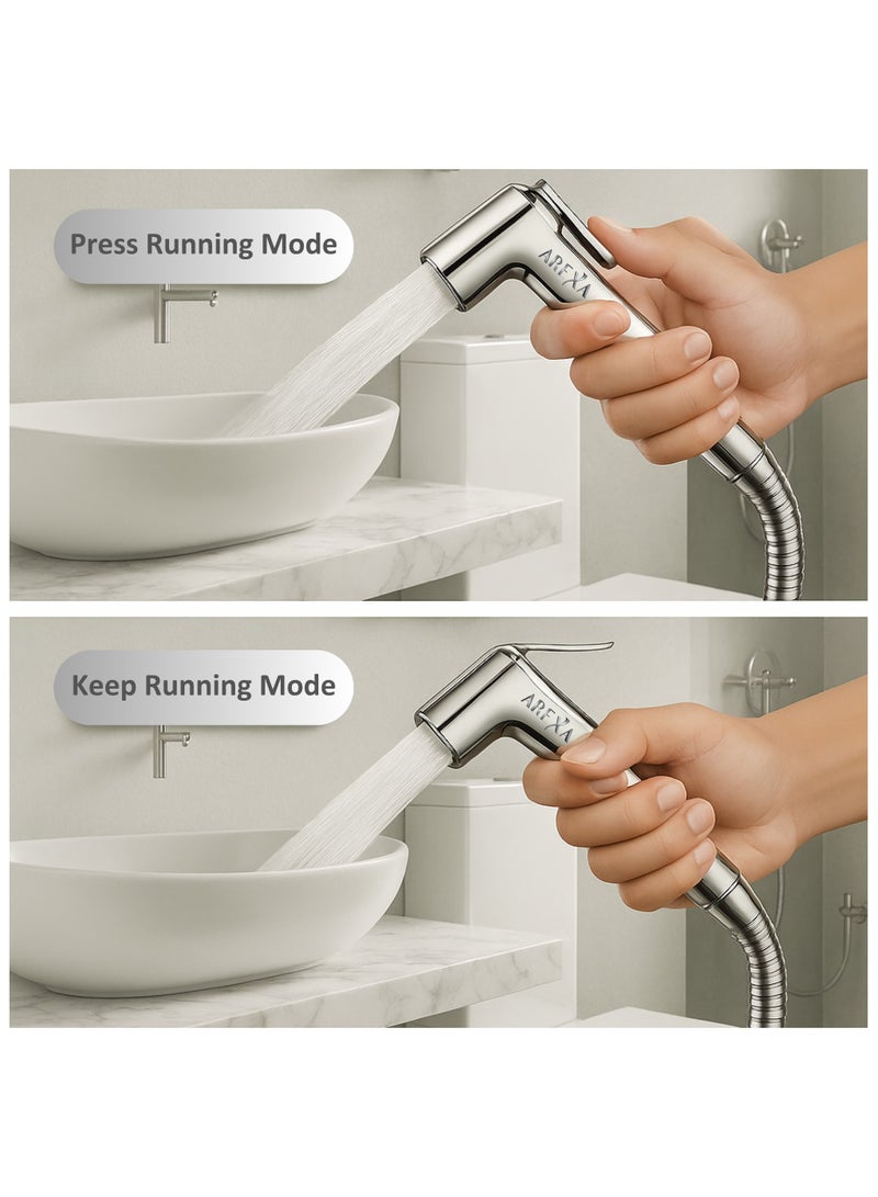 AREXA Shattaf Set, Bidet Sprayer for Toilet with 47inches Stainless Steel Bidet Hose, Wall Mounted Handheld Bathroom Spray for Personal Hygiene, Chrome  - Image 3