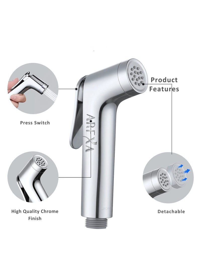 AREXA Shattaf Set, Bidet Sprayer for Toilet with 47inches Stainless Steel Bidet Hose, Wall Mounted Handheld Bathroom Spray for Personal Hygiene, Chrome  - Image 4