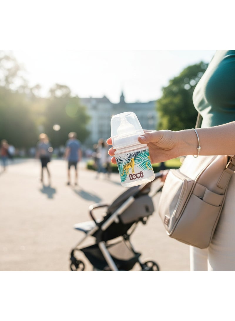 LOVI Trends Baby Feeding Bottle 150ml | BPA-Free | Anti-Colic | Safe for Breastfeeding Transition | 0+ Months | Leopard Design - Image 4