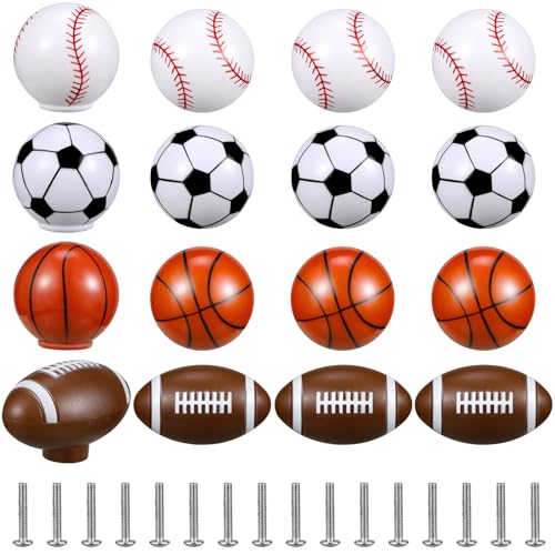 Menkxi 16 Pcs Sports Ball Dresser Knobs for Kids Baseball Basketball Dresser Drawer Knobs for Boys Football Soccer Sports Nursery Hardware Drawer Pulls Handles for Cabinet Party Decor Classic Style - Image 1