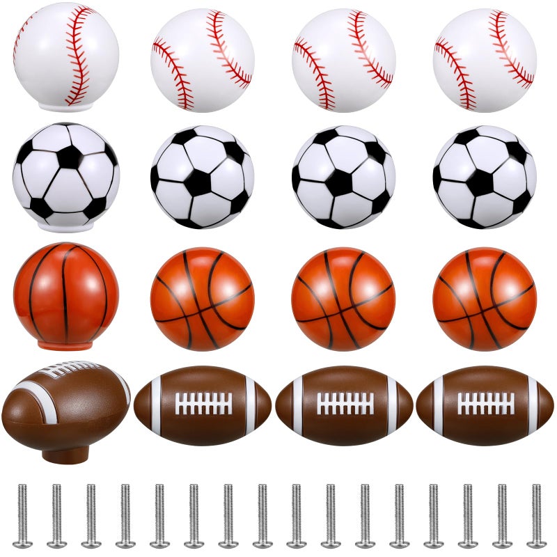 Menkxi 16 Pcs Sports Ball Dresser Knobs for Kids Baseball Basketball Dresser Drawer Knobs for Boys Football Soccer Sports Nursery Hardware Drawer Pulls Handles for Cabinet Party Decor Classic Style - Image 2